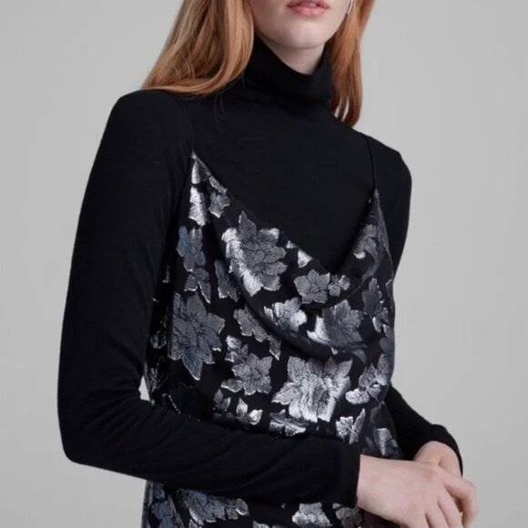 Club Monaco Jacquard Silk-Blend Black/Silver Slip Dress NWOT - Size 4 - Picture 4 of 13